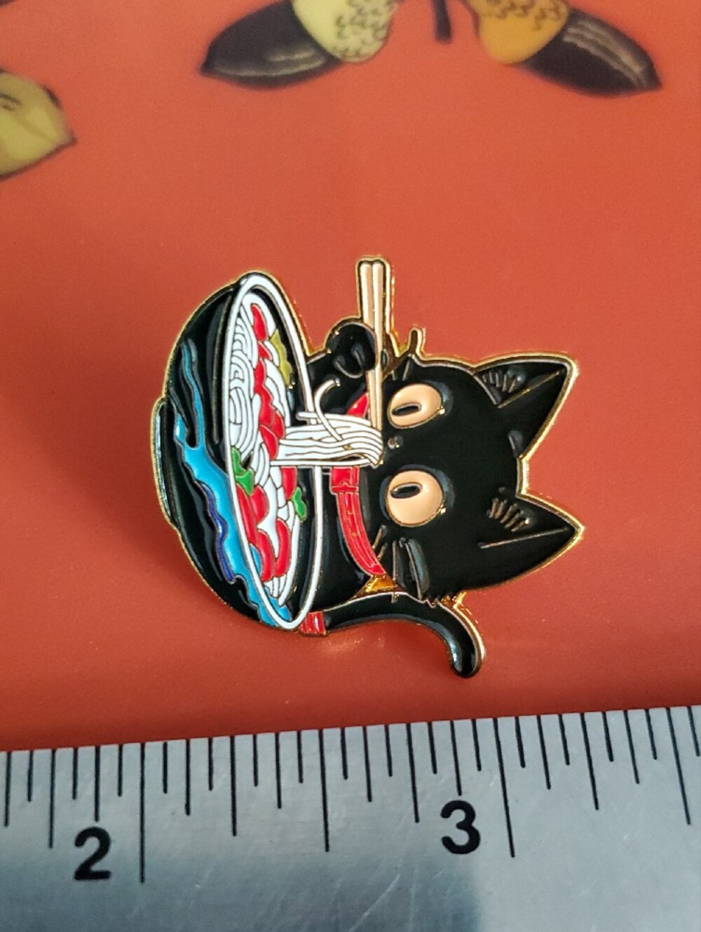 Black Cat Ramen Enamel Pin - Cute Cat with Noodles - Picture 3 of 4